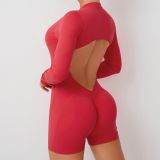 Hollow out half zip jumpsuit with backless quick drying jumpsuit for yoga ZY01