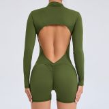 Hollow out half zip jumpsuit with backless quick drying jumpsuit for yoga ZY01