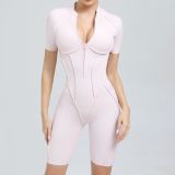 Zipper short sleeved outdoor fitness yoga jumpsuit K0113