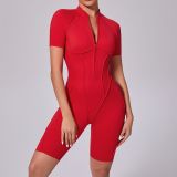 Zipper short sleeved outdoor fitness yoga jumpsuit K0113