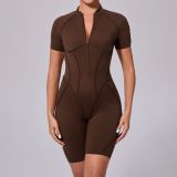 Zipper short sleeved outdoor fitness yoga jumpsuit K0113