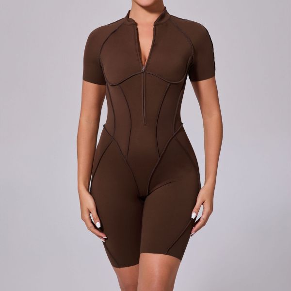 Zipper short sleeved outdoor fitness yoga jumpsuit K0113