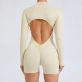Hollow out half zip jumpsuit with backless quick drying jumpsuit for yoga ZY01