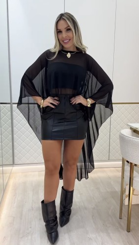 Round neck mesh shawl small camisole cover with inner layer included