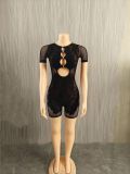 Mesh see through high waisted long sleeved tight fitting hip hugging jumpsuit