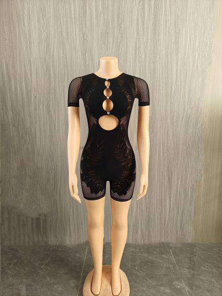 Mesh see through high waisted long sleeved tight fitting hip hugging jumpsuit