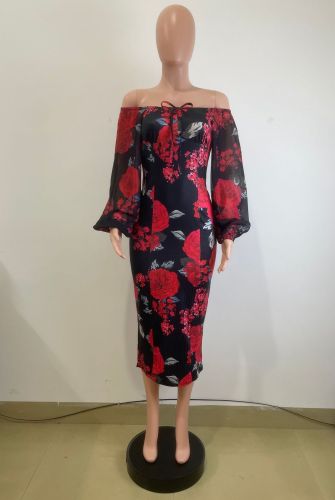 Printed one shoulder slim fit hip hugging skirt