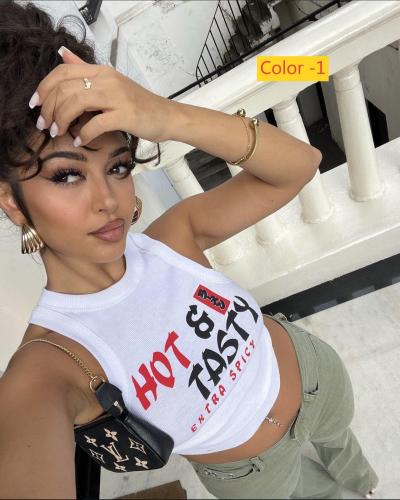 Sleeveless round neck top, pullover printed vest