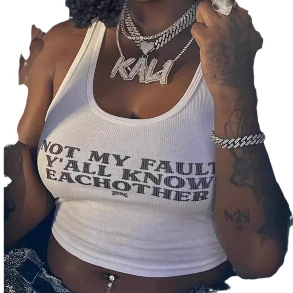 Letter printed U-neck vest top