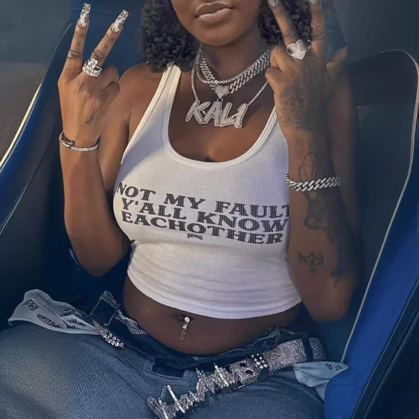 Letter printed U-neck vest top