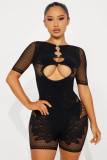 Mesh see through high waisted long sleeved tight fitting hip hugging jumpsuit