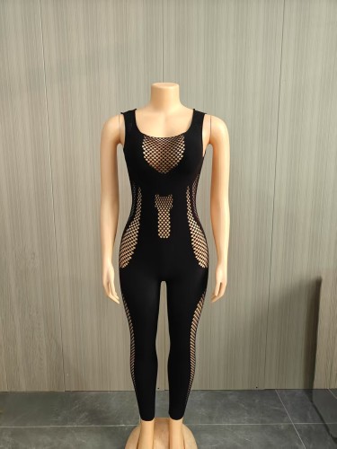 Sexy hollow underwear, neck hanging mesh, backless swimsuit, jumpsuit