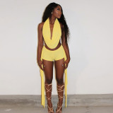 Hanging neck stacked tied rope top with ribbon knotting, three part set