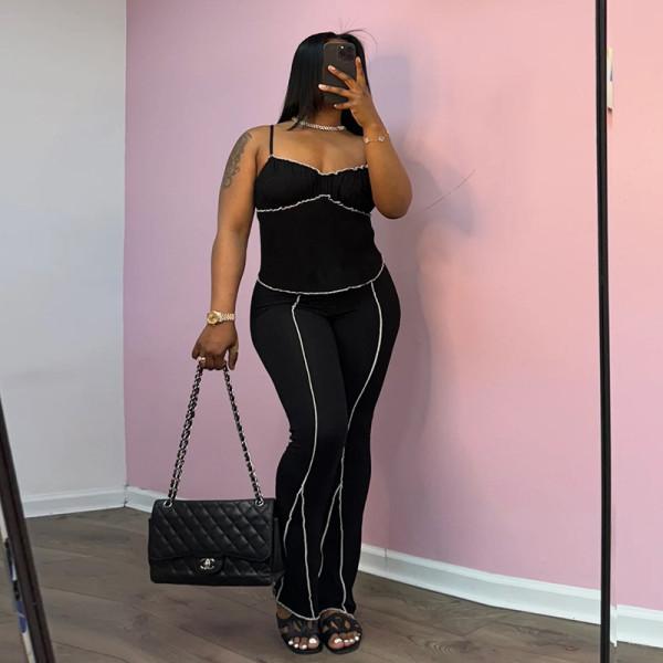Two piece set of camisole, tank top, slim fit pants
