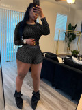 Printed long sleeved round neck shorts two-piece set