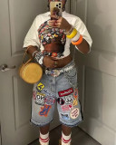 Personality Vintage Embroidered Sticker Loose Jeans Shorts MCY859076744257