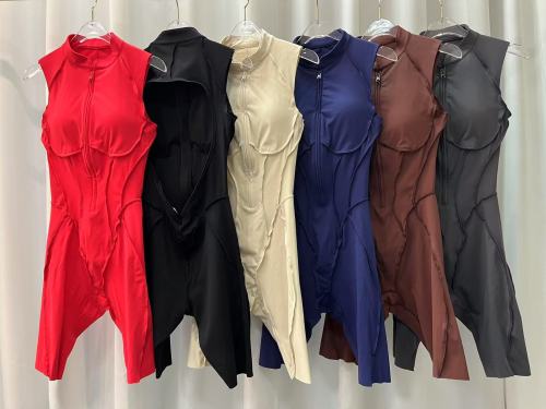 Woolen jumpsuit with hollow back zipper yoga suit