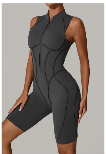 Woolen jumpsuit with hollow back zipper yoga suit