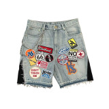 Personality Vintage Embroidered Sticker Loose Jeans Shorts MCY859076744257