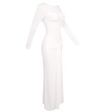 Long sleeved ribbon long skirt round neck dress Party Dress BD2570