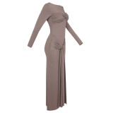 Long sleeved ribbon long skirt round neck dress Party Dress BD2570