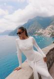 Long sleeved ribbon long skirt round neck dress Party Dress BD2570