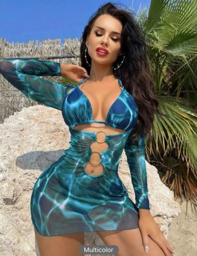 Printed bikini three piece long sleeved top