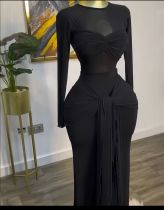 Long sleeved round neck tight fitting temperament long dress S-8794