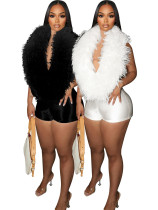 Feather deep V-neck jumpsuit shorts HR25026 Feather deep V-neck jumpsuit shorts HR25026