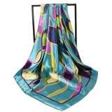 Geometric imitation silk square scarf and scarf