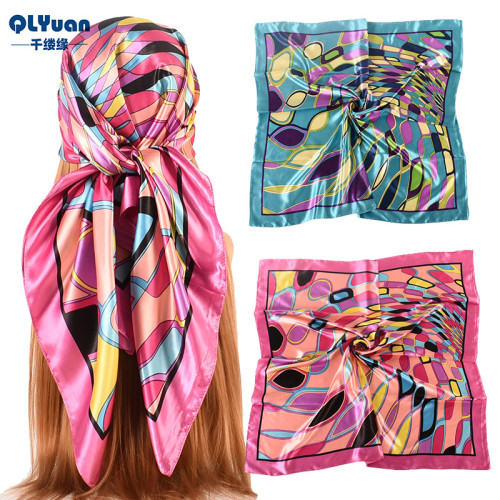 Geometric imitation silk square scarf and scarf