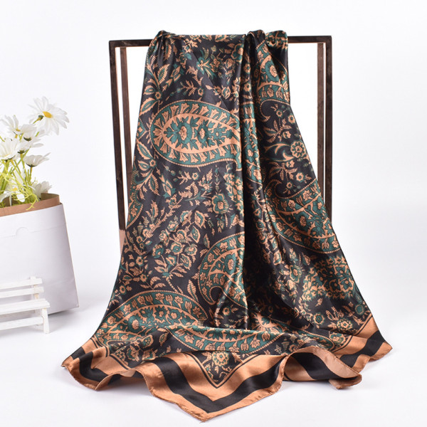 Cashew flower pattern printed large square scarf and silk scarf