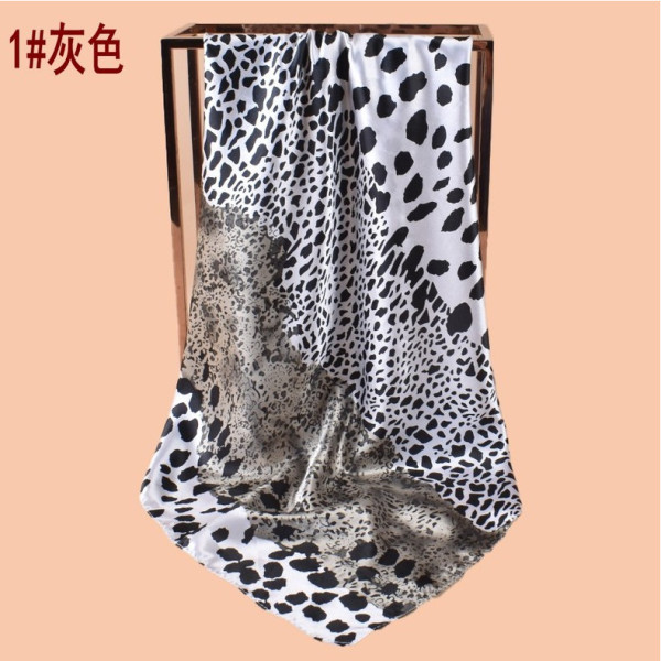 Color blocked leopard print square scarf with a wrapped silk scarf