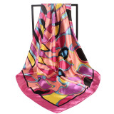 Geometric imitation silk square scarf and scarf