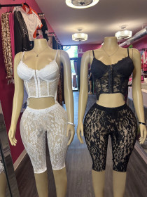 Two piece lace women's shorts set