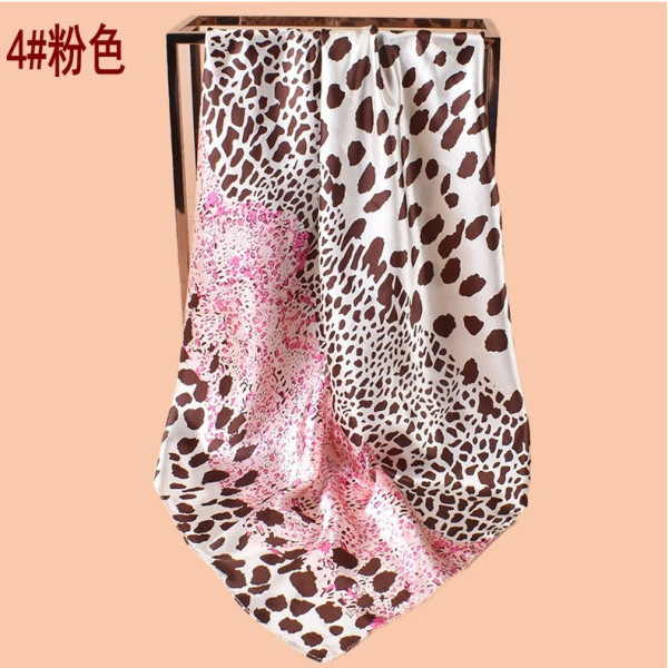 Color blocked leopard print square scarf with a wrapped silk scarf