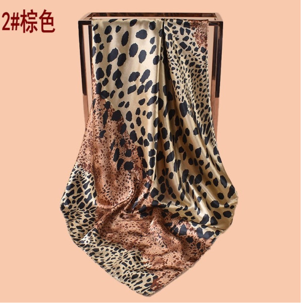 Color blocked leopard print square scarf with a wrapped silk scarf
