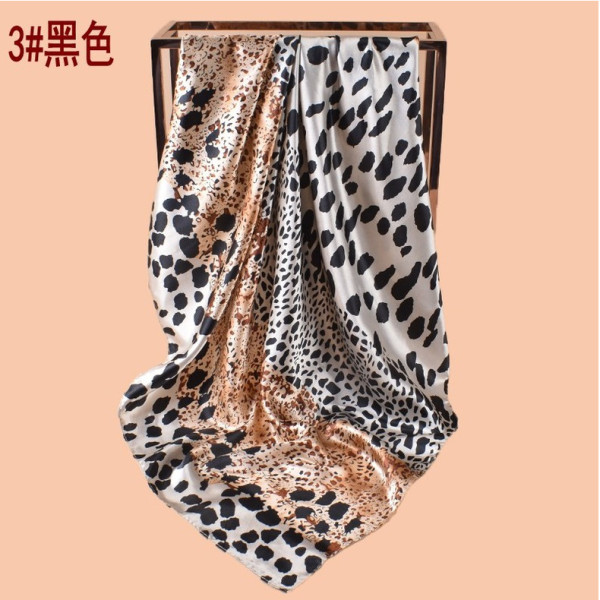 Color blocked leopard print square scarf with a wrapped silk scarf