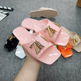 Crystal jelly bottom flat slippers
