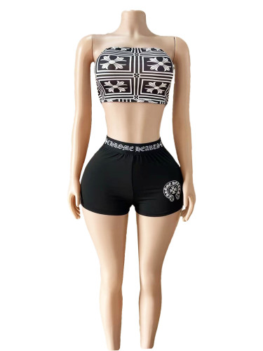 Geometric strapless high bounce quick dry pack shorts set