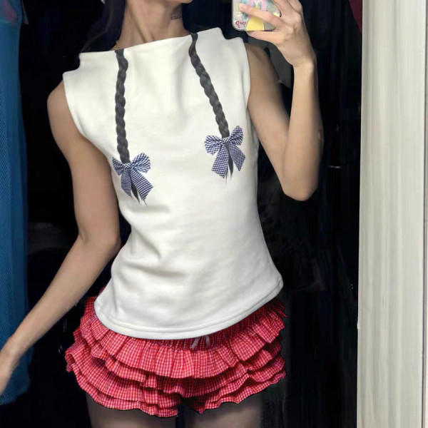 Low waisted multi-layer wavy lace checkered cake shorts
