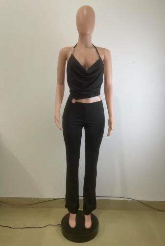 Hanging neck chic hollowed out camisole vest jumpsuit