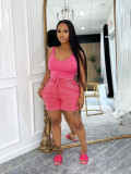 Thickened cotton washed shorts vest two-piece set