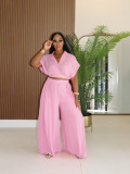 Collar short top high waist wide leg pants set
