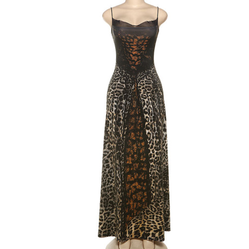 Leopard print high waisted camisole dress