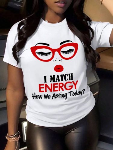 Letter printed round neck short sleeved T-shirt