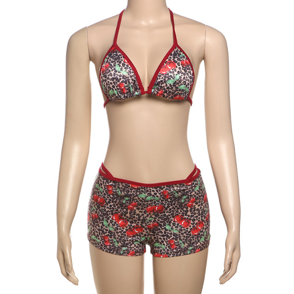 Lace up and crop top bikini three piece set