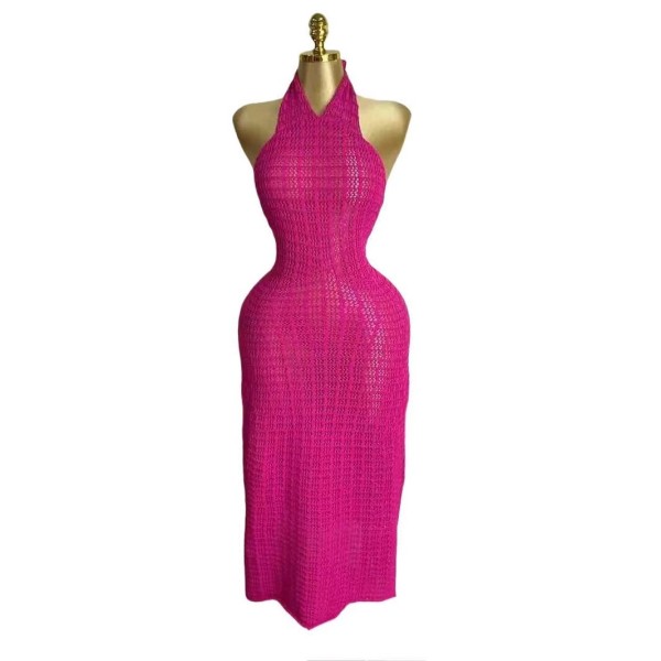Hollow neck tie, backless knit sweater, jumpsuit