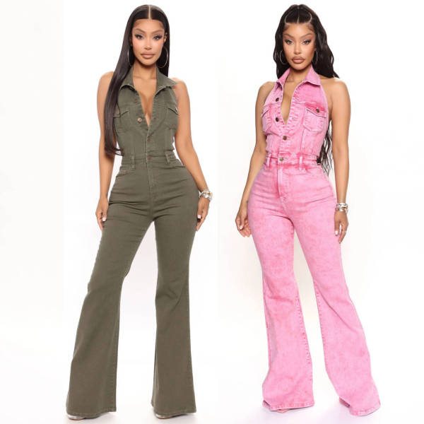 High stretch backless lapel workwear pants jumpsuit