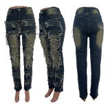 Elastic patch denim shorts